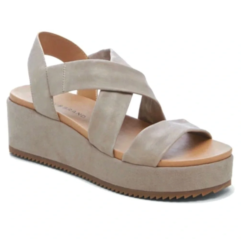 Lucky Brand Sandal Waldyna Crisscross Leather Wedge Chinchilla Oyster Size 10